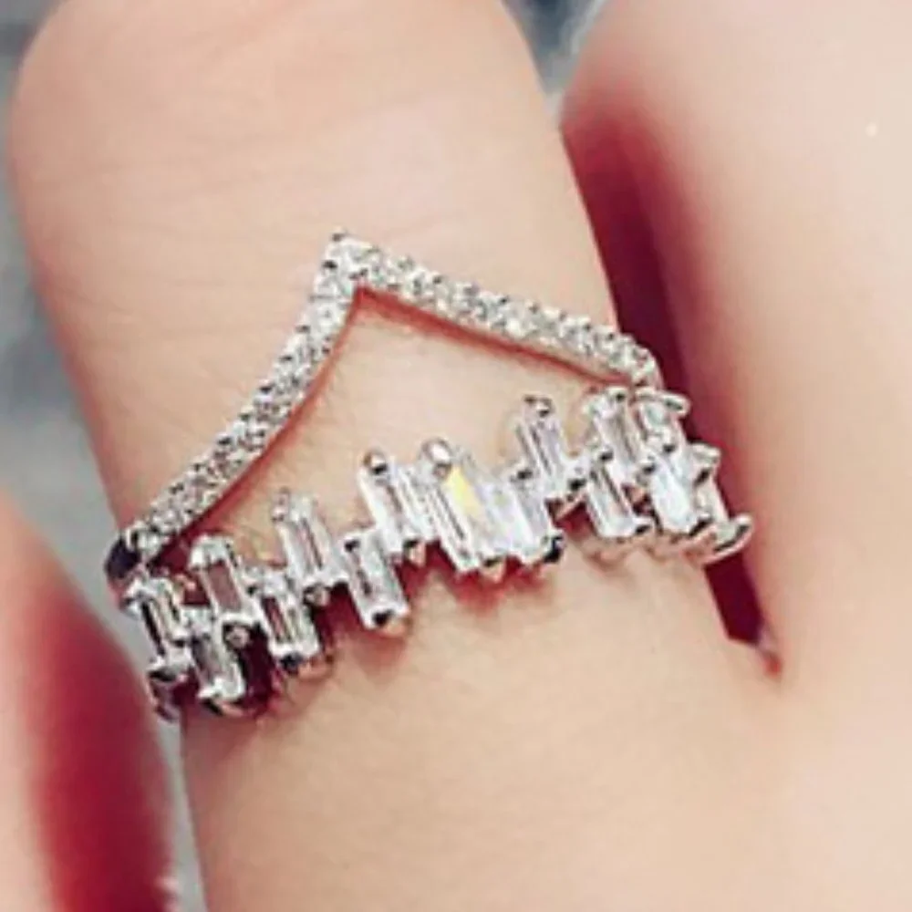😍Romantic Design Tiny Rectangle Gems Twisted Double Layer Silver Ring, L227